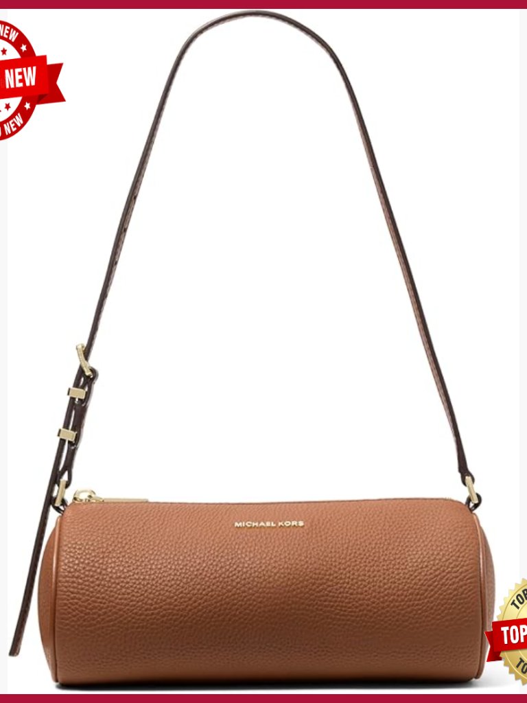 Leather Barrel Pouch With Shoulder Strap Zipper Closure Travel Case